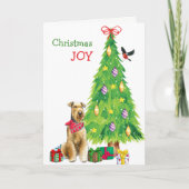 Airedale Terrier Dog en kerstboom Feestdagen Kaart (Voorkant)