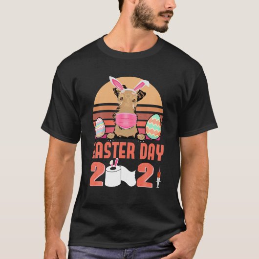 Airedale Terrier Dog Face Mask Bunny Egg Easter Da T-shirt (Voorkant)