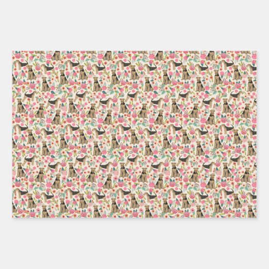 Airedale Terrier Dog Floral Inpakpapier Vel (Voorkant 2)