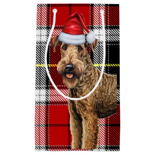 Airedale Terrier Dog Holiday Plaid Kerstmis Klein Cadeauzakje (Voorkant)