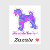 Airedale Terrier Dog Hot Pink & Blue Vinyl Sticker (Vel)