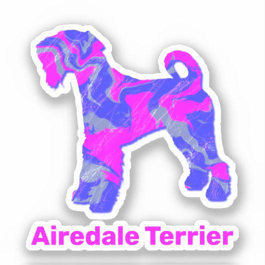 Airedale Terrier Dog Hot Pink & Blue Vinyl Sticker (Voorkant)