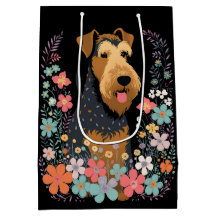 Airedale Terrier Dog in Flower Garden Cute