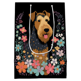 Airedale Terrier Dog in Flower Garden Cute Medium Cadeauzakje