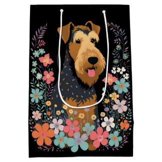 Airedale Terrier Dog in Flower Garden Cute Medium Cadeauzakje
