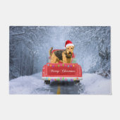 Airedale Terrier Dog in Snow, met Kerstmis Deurmat (Voorkant)