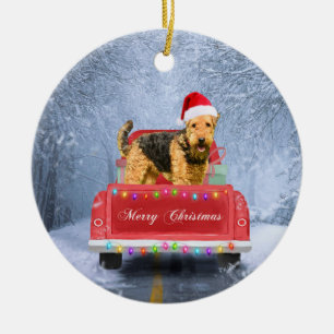 Airedale Terrier Dog in Snow, met Kerstmis Keramisch Ornament