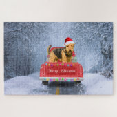 Airedale Terrier Dog in Snow, met Kerstmis Legpuzzel (Horizontaal)