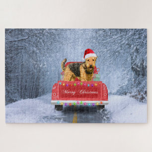 Airedale Terrier Dog in Snow, met Kerstmis Legpuzzel