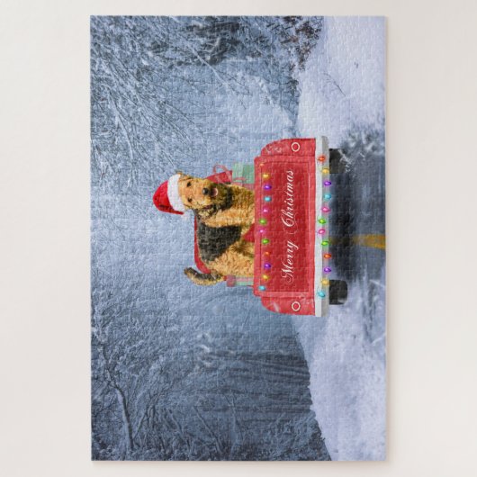 Airedale Terrier Dog in Snow, met Kerstmis Legpuzzel (Verticaal)