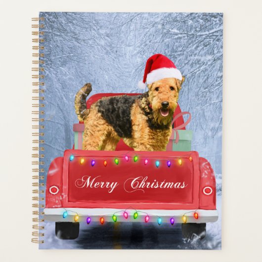 Airedale Terrier Dog in Snow, met Kerstmis Planner (Voorkant)
