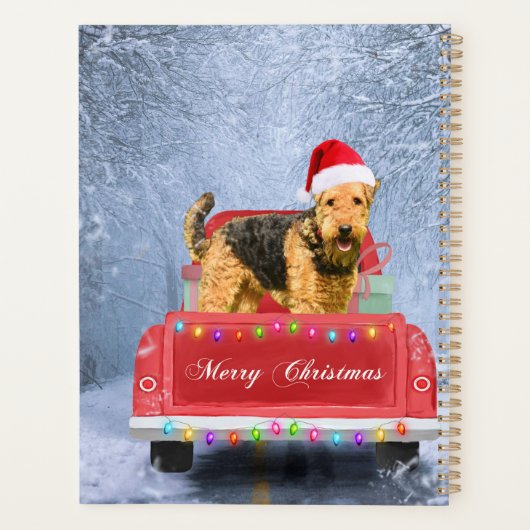 Airedale Terrier Dog in Snow, met Kerstmis Planner (Achterkant)