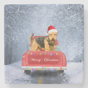 Airedale Terrier Dog in Snow, met Kerstmis Stenen Onderzetter