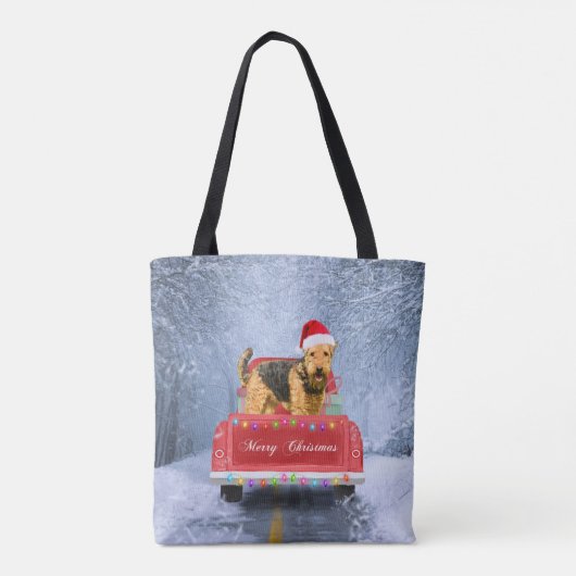 Airedale Terrier Dog in Snow, met Kerstmis Tote Bag (Achterkant)