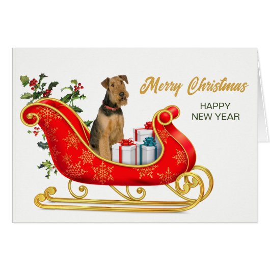 Airedale Terrier Dog Kerstmis Slapigh Holiday Card (Voorkant Horizontaal)