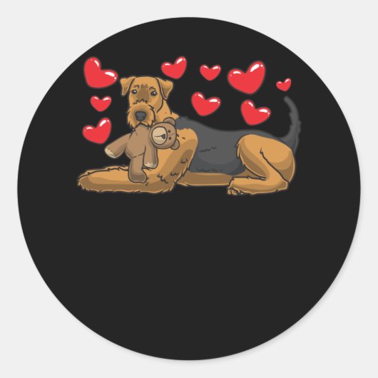 Airedale Terrier Dog met gevulde Animal Ronde Sticker (Voorkant)