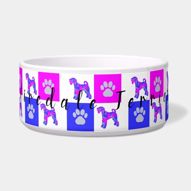 Airedale Terrier Dog & Paw Crazy Hot Pink Dog Bowl Voerbakje (Voorkant)