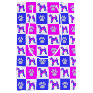 Airedale Terrier Dog & Paw Hot Pink & Blue Medium Cadeauzakje
