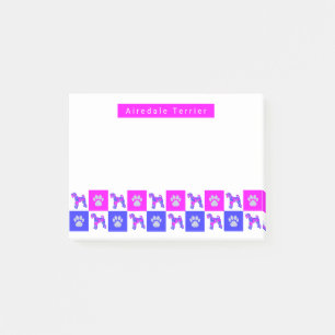 Airedale Terrier Dog & Paw Hot Pink & Blue Post-it® Notes