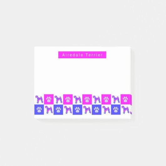 Airedale Terrier Dog & Paw Hot Pink & Blue Post-it® Notes (Voorkant)
