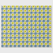 Airedale Terrier Dog & Paw Silhouette Yellow Blue Cadeaupapier (Vlak)