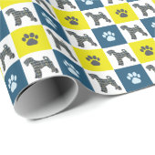 Airedale Terrier Dog & Paw Silhouette Yellow Blue Cadeaupapier (Rol Hoek)