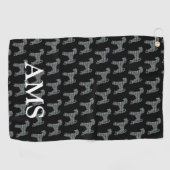 Airedale Terrier Dog Schattige Silhouette Y&B Grid Golfhanddoek (Horizontaal)