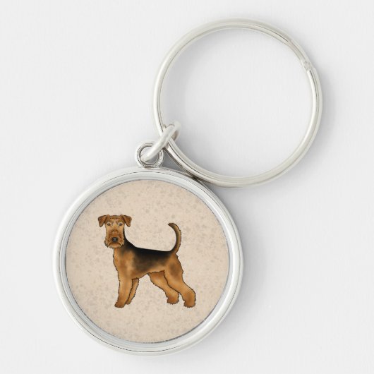 Airedale Terrier Dog Schattigee Cartoon Hond Illus Sleutelhanger (Voorkant)