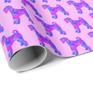 Airedale Terrier Dog Silhouette P&B Roze Gift Cadeaupapier