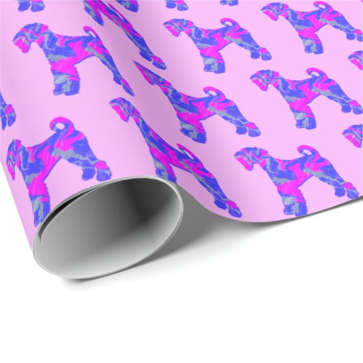 Airedale Terrier Dog Silhouette P&B Roze Gift Cadeaupapier (Rol Hoek)