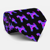 Airedale Terrier Dog Silhouette Pink & Blue Black Stropdas (Opgerold)