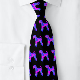 Airedale Terrier Dog Silhouette Pink & Blue Black Stropdas