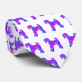 Airedale Terrier Dog Silhouette Pink & Blue White Stropdas (Opgerold)