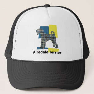 Airedale Terrier Dog Silhouette Tricolor Grid Trucker Pet