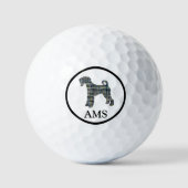 Airedale Terrier Dog Silhouette Yellow & Blue Grid Golfballen (Voorkant)