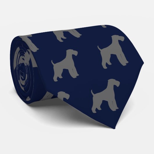 Airedale Terrier Dog Silhouettes Pattern Blue Stropdas (Opgerold)