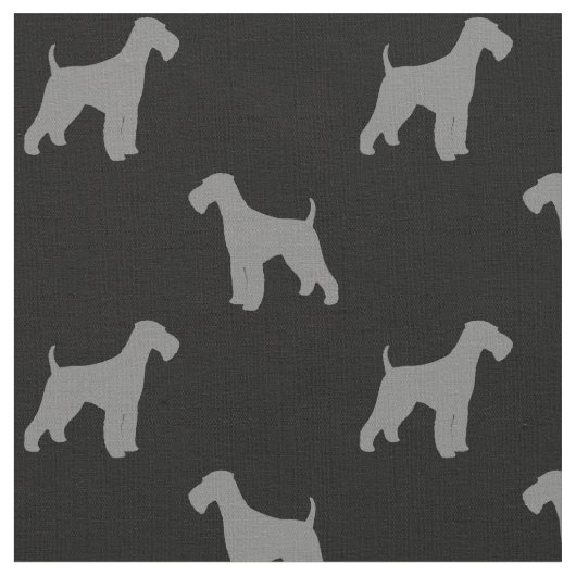 Airedale Terrier Dog Silhouettes Pattern Grey Stof (Close Up)