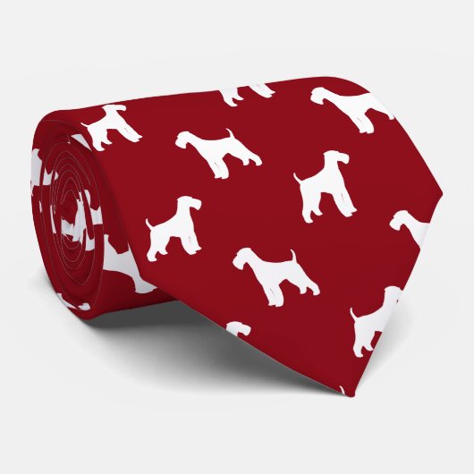 Airedale Terrier Dog Silhouettes Pattern Red Stropdas (Opgerold)