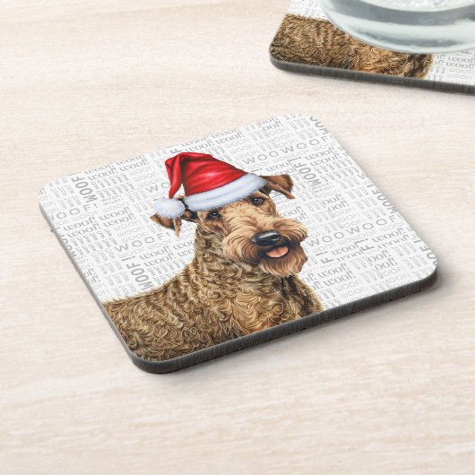 Airedale Terrier Dog Woof Word Art Holiday Bier Onderzetter (Linkerzijde)