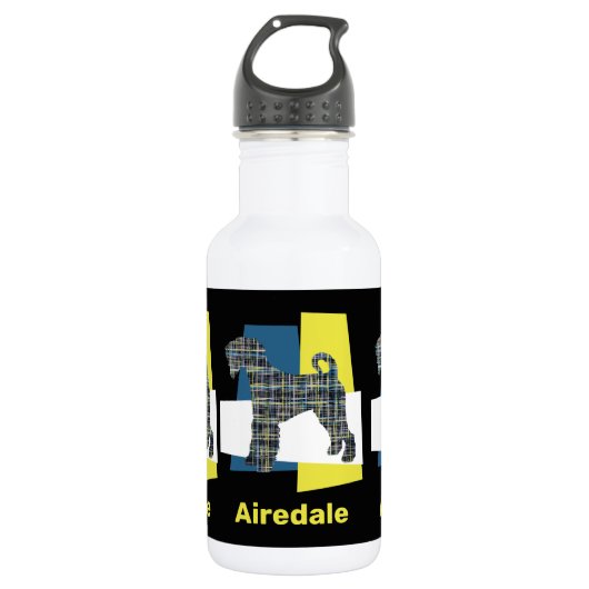 Airedale Terrier Dog Yellow & Blue Triangle Grid Waterfles (Voorkant)