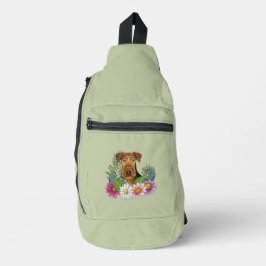 Airedale Terrier en kleurrijke zomerbloemen groen Sling Bag