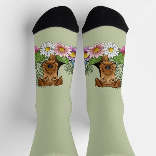 Airedale Terrier en kleurrijke zomerbloemen groen Sokken (Top)