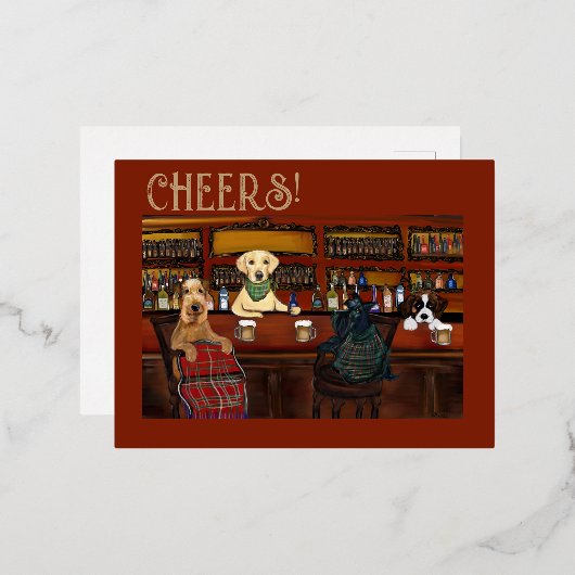 AIREDALE TERRIER EN VRIENDEN FOLIE FEESTDAGEN BRIEFKAART (Voorkant / Achterkant)