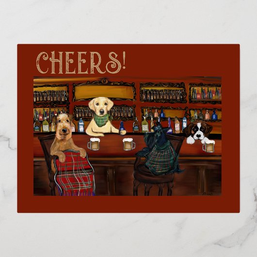 AIREDALE TERRIER EN VRIENDEN FOLIE FEESTDAGEN BRIEFKAART (Voorkant)