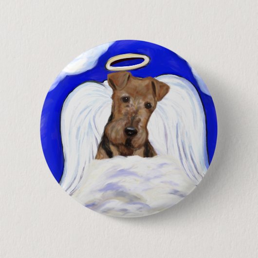 Airedale Terrier Engel Ronde Button 5,7 Cm (Voorkant)