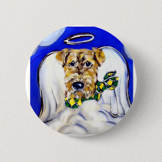 Airedale Terrier Engel Ronde Button 5,7 Cm (Voorkant)