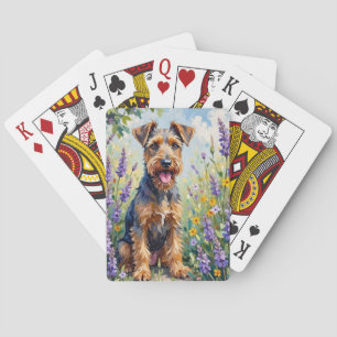 Airedale Terrier Engelse Tuin Bloemstuk Pokerkaarten