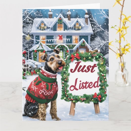 Airedale Terrier Feestelijke Humor Realtor Christm Kaart (Gele Bloem)