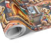 Airedale Terrier Fireplace Christmas Lights Cadeaupapier (Rol Hoek)