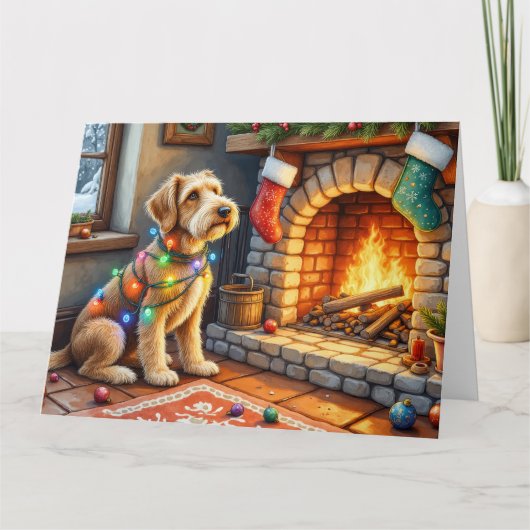 Airedale Terrier Fireplace Christmas Lights Kaart (Voorkant)